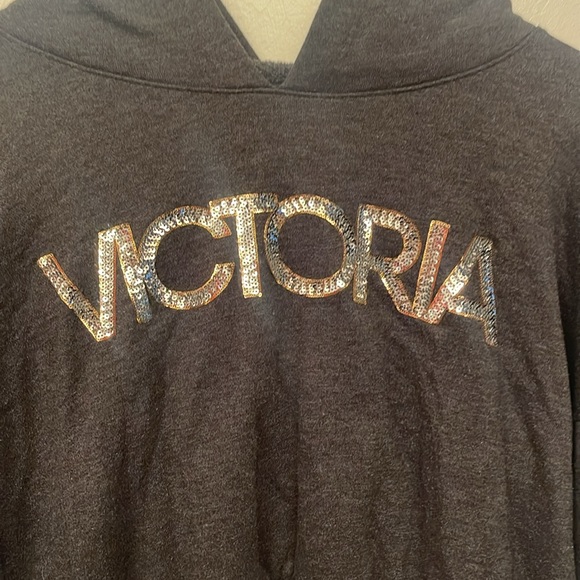 Victoria secret women’s size large crop hoodie with sequin lettering - Picture 2 of 7